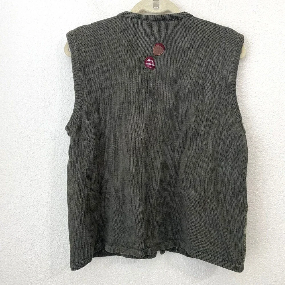 Bobbie Brooks Womens Size Large Fall Harvest Pumpkin Corn Print Vest Green - Picture 2 of 8